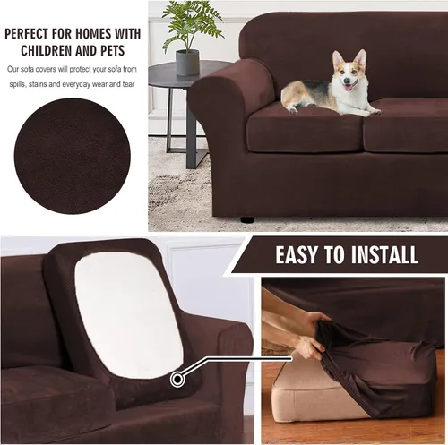 Vista 4 de ShowyLive Fundas para silla de sala de estar, funda elástica para sillón de felpa de terciopelo con 1 cojín separado, protector elástico de muebles