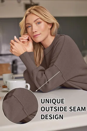 Vista 241 de Lillusory - Suéter extragrande con mangas de murciélago y cuello redondo para mujer, prenda moderna de otoño de tejido de punto sin botones