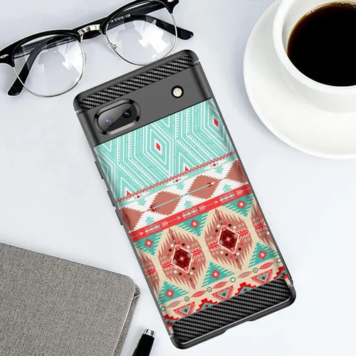 Vista 3 de CasesOnDeck Case Compatible with [Google Pixel 6A (2022) / Pixel 6A Case] Soft TPU Bumper Cover Carbon Fiber Texture Flexible (Blue Western)