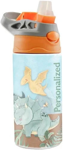 Vista 11 de All-Star Sports Orange – Diseño adhesivo – Botella de agua pequeña de 12 onzas con popote de silicona desplegable – Personalizar – Aislamiento