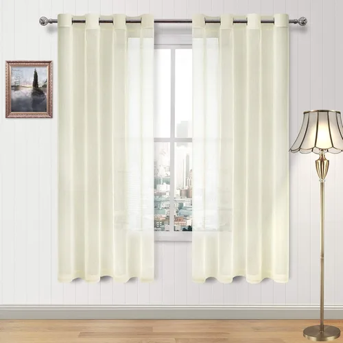 Vista 115 de DWCN Cortinas traslúcidas color verde frijol para sala de estar y dormitorio - Cortinas voile con aspecto de lino sintético con ojales en la parte