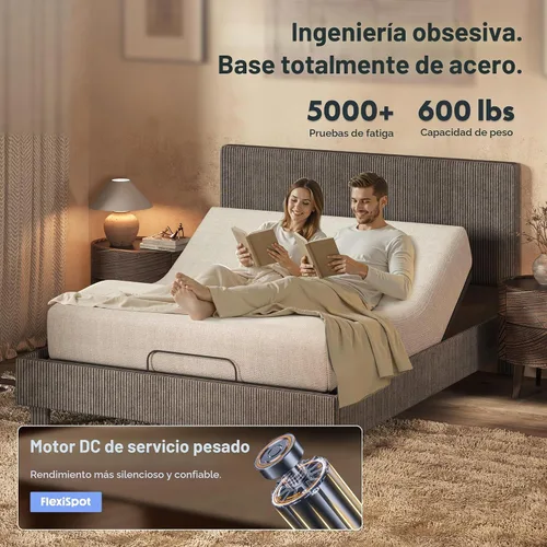 Vista 3 de FLEXISPOT Cama ajustable Queen con marco tapizado de terciopelo, gris Gris oscuro