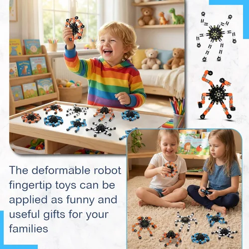 Vista 5 de Jerify Paquete de 40 divertidos juguetes sensoriales para la ansiedad con cadena transformable, robot de dedo de juguete de bricolaje, spinners