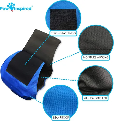 Vista 5 de Paw Inspired Banda para el vientre para perro macho, lavable, forro negro, talla XS, 3