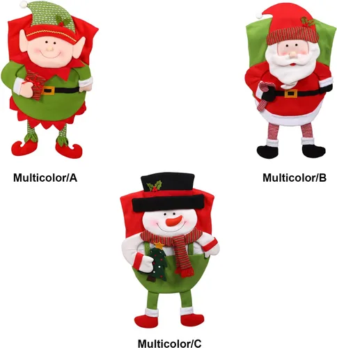 Vista 5 de Fundas para sillas de Navidad, fundas de respaldo de silla de Navidad para sillas de comedor, fundas de elfo de Navidad, decoración para casa