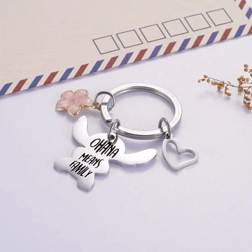 Vista 2 de Ralukiia - Collar con la frase "Ohana mean family", llavero con forma de Stitch, regalos de joyería para niños y niñas