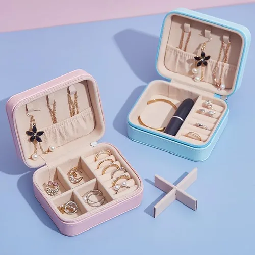 Vista 3 de Caja organizadora de joyas de viaje personalizada, cajas de regalo portátiles personalizadas con nombre, con iniciales, regalos de dama de honor
