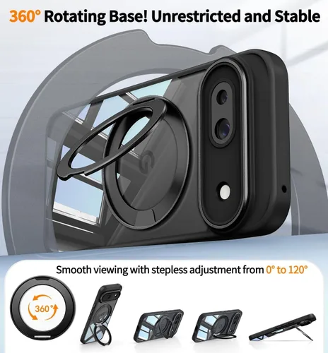 Vista 3 de 【Soporte magnético giratorio de 360°】 Funda para Google Pixel 8A 【Compatible con MagSafe y Pixelsnap】 Funda con soporte de anillo 【Transparente sin