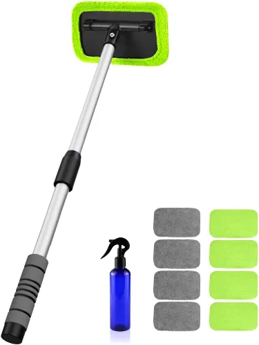 Vista 7 de XINDELL Herramienta de limpieza de parabrisas para automóvil, limpiador de ventanas con mango extensible con almohadillas de microfibra