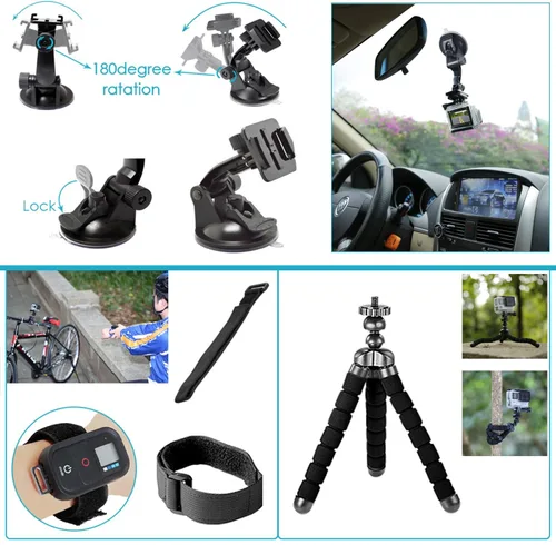 Vista 4 de Kit de accesorios para cámara de acción 50 en 1 con tarjeta micro SD de 64 GB + paño de limpieza de microfibra, compatible con GoPro Hero 8, 7, 6