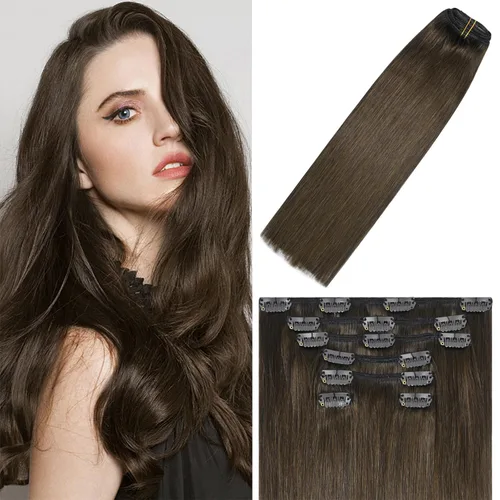 Vista 38 de WindTouch - Extensiones de cabello humano liso con pinzas, color negro azabache, 2.47 onzas, N.° 1, 12 pulgadas, 7
