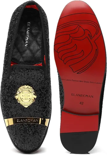 Vista 6 de ELANROMAN Mocasines con purpurina para hombre, estilo Oxford, a la moda, casual, para bodas, fiestas, graduaciones
