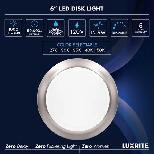 Vista 7 de LUXRITE Lámparas de disco LED de 6 pulgadas, lámpara de techo empotrable regulable, 5CCT seleccionable 2700K 3000K 3500K 4000K 5000K, 12.5W, 1000LM