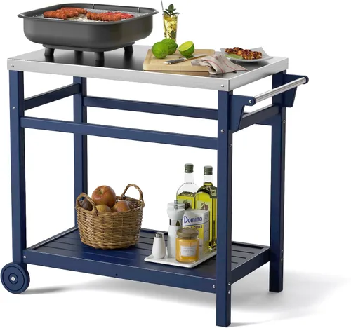 Vista 23 de TORVA Carrito de parrilla de preparación al aire libre con mesa de pasivación, carrito de parrilla rodante resistente a los arañazos de alta dureza