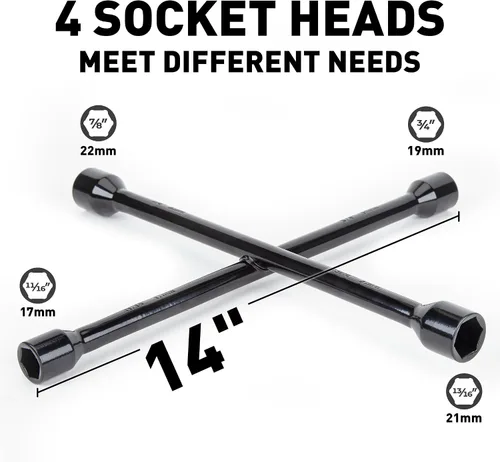 Vista 2 de CARTMAN - Llave universal profesional de tubo de 36 cm, llave de hierro para neumáticos de 4 vías, negra