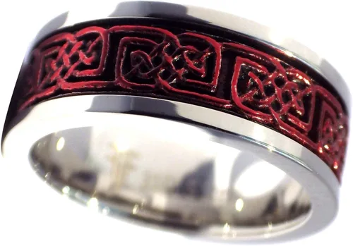 Vista 4 de Fantasy Forge Jewelry Anillo giratorio celta rojo para hombre y mujer de acero inoxidable vikingo nórdico antiansiedad tallas 5-17 Metal no precioso