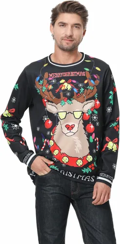 Vista 3 de Colorful House Suéter feo de Navidad, unisex, estampado, sudadera con impresión digital 3D