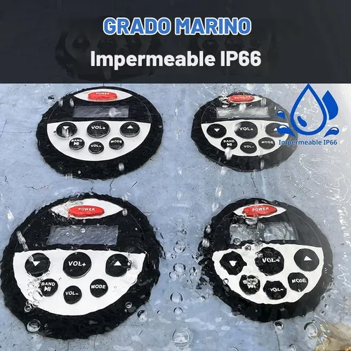 Vista 3 de Estéreo marino - Impermeable Bluetooth MP3 USB AM/FM Radio con 2 altavoces negros (304-4001B)