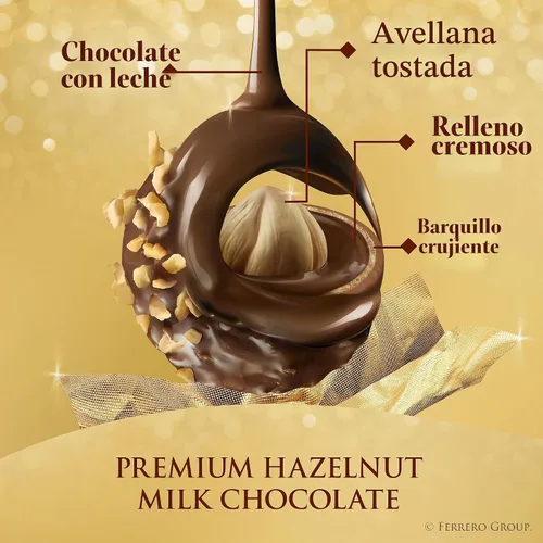 Vista 3 de Ferrero Rocher Chocolate Candy, 16 chocolates con leche de avellana, 7