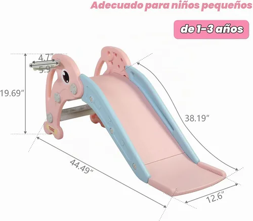 Vista 6 de TOBBI - Tobogán independiente 3 en 1 para niños pequeños Rosa