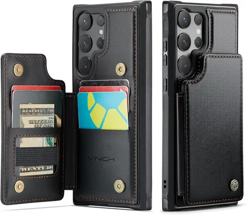 Vista 24 de Vinich - Funda tipo cartera para Samsung Galaxy S23 con tarjetero, color negro Ranuras de crédito con bloqueo RFID, soporte para teléfono a prueba