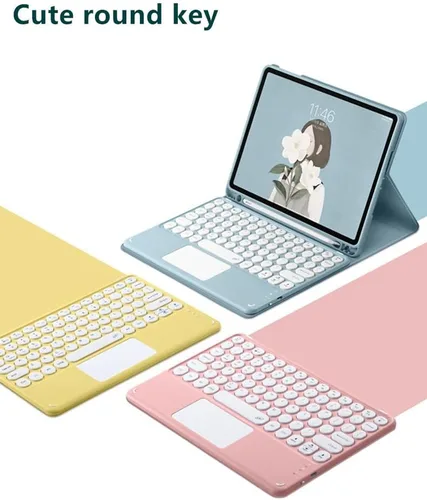 Vista 3 de Galaxy Tab S6 Lite 10.4 pulgadas 2024/2022/2020 Funda de teclado táctil con mouse Lindas teclas redondas Touchpad Slim Smart Magnético Desmontable
