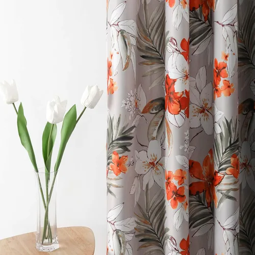 Vista 12 de Leeva Cortinas opacas con estampado de flores y hojas, estilo campestre, aislamiento térmico, cortinas reductoras de luz para comedor, 2 paneles, 52