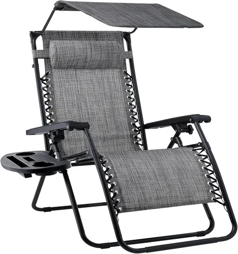 Vista 21 de Sillón plegable de gravedad cero para patio, con toldo ajustable y reposacabezas Amatista púrpura