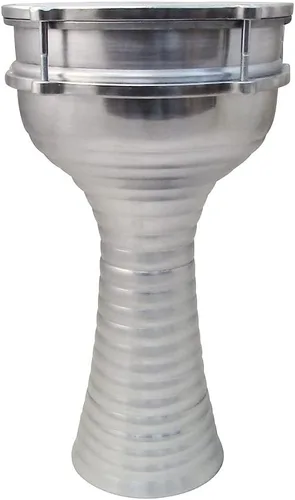 Vista 6 de Darbuka de aluminio de 16 '' de longitud, tambor Doumbek turco de cabeza sintética sintonizable de 8 pulgadas (negro)