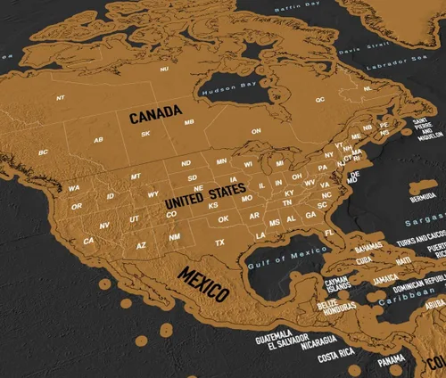 Vista 4 de Póster de mapa del mundo para raspar con los estados de Estados Unidos y las banderas de los países, haz un seguimiento de tus aventuras Incluye