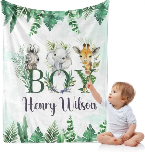 Vista 28 de J&SBGFT Manta de Bebé Personalizada para Niños - Manta con Nombre Personalizado para Niños Pequeños, Niños - Manta Decorativa de Guardería Cochecito
