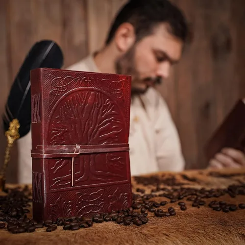 Vista 6 de Diario del árbol de la vida de cuero genuino hecho a mano con cordón de cuero