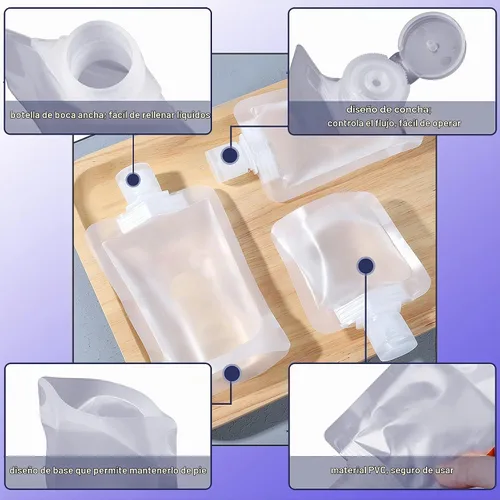 Vista 4 de Bolsa de embalaje portátil de maquillaje líquido de viaje, bolsa de embalaje transparente de plástico con boquilla de pie, bolsa vacía recargable