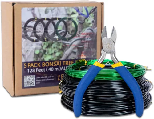 Vista 8 de Kit de alambre de bonsái 4 rollos, juego de alambre de entrenamiento de bonsái de aluminio de 64 pies 16 pies (verde+negro)
