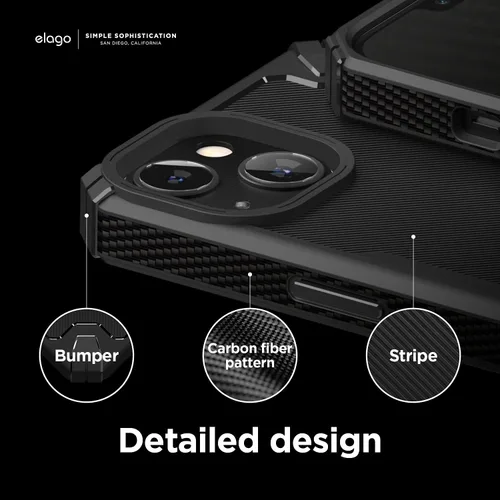 Vista 6 de elago Armor - Funda compatible con iPhone 13 de 6.1 pulgadas, funda protectora resistente, textura de fibra de carbono, diseño resistente a prueba