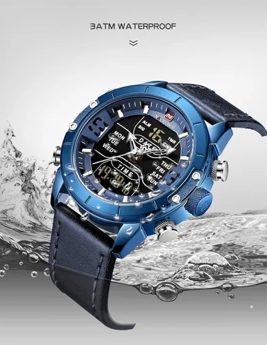 Vista 5 de NAVIFORCE Reloj deportivo digital para hombre de cuero cuarzo impermeable militar cronógrafo despertador relojes de pulsera
