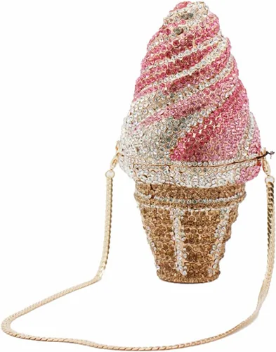 Vista 5 de DJBM Bonito Bolso de Mano con Diamantes de Imitación en Forma de Cupcake, Bolso de Noche con Cristales de Diamante para Mujeres, para Fiesta, Boda
