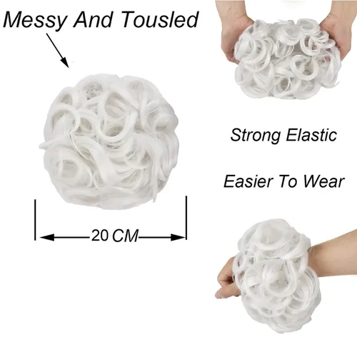 Vista 4 de Elaine Extensión de Coletero Grande y Desordenado, Rizos de Cabello Sintétcio, Coleteros Ondulados Grandes, Trenza Gruesa para Mujeres (#Blanco)