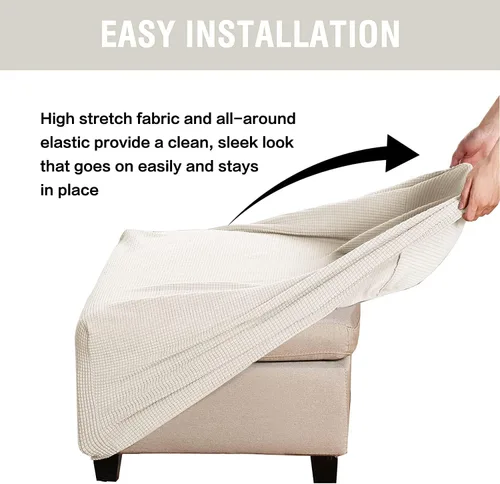 Vista 6 de Fundas otomanas cuadradas de jacquard, fundas otomanas plegables, protector de taburete de almacenamiento plegable, parte inferior elástica