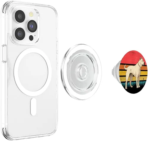 Vista 4 de Dogo Argentino Sunset Retro Dog Diseño Vintage Mom Dad Kids PopSockets MagSafe PopGrip para iPhone
