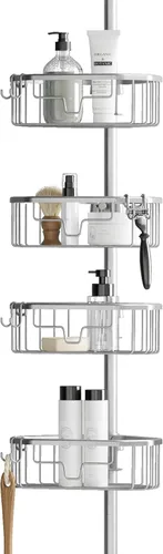 Vista 11 de Zenna Home Organizador de esquina con poste de tensión, organizador de ducha ajustable con 4 cestas, organizador de barra de tensión de baño Negro