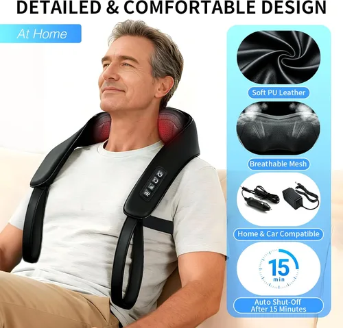Vista 3 de TISSCARE Masajeador Shiatsu de Cuello para Alivio del Dolor de Tejido Profundo, Masajeador de Espalda con Calor, Masajeador Eléctrico de Amasamiento