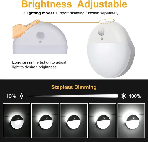 Vista 5 de YUNLEX Paquete de 2 luces nocturnas a batería, luces de inodoro, luz de sensor de movimiento pequeño de 2.6 pulgadas, luces adhesivas, 3 modos