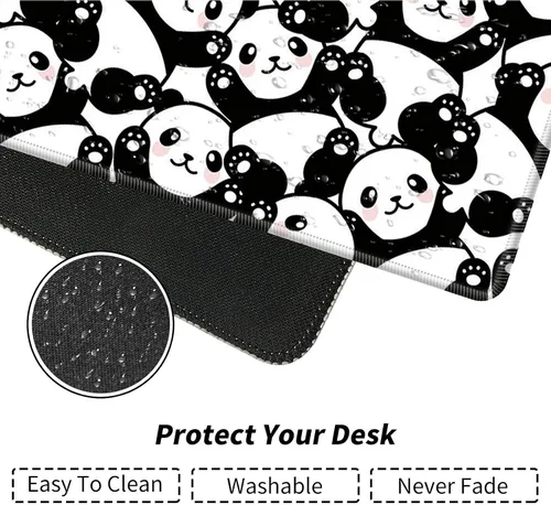 Vista 3 de Alfombrilla de escritorio grande para mouse XL extendida para juegos con lindo panda de 31.5 x 11.8 pulgadas, enormes alfombrillas de mouse