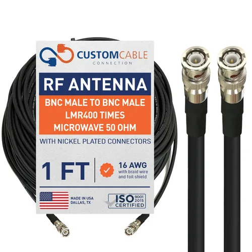Vista 11 de Custom Cable Connection Cable de antena coaxial de baja pérdida de 20 pies BNC macho a BNC macho LMR400 veces para microondas de 50 ohmios