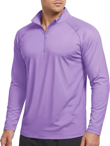 Vista 9 de CRYSULLY Camiseta de manga larga con cremallera de 1/4 para hombre, con protección solar, pullover UPF 50+, rash guard para correr, camiseta ligera