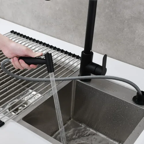 Vista 3 de CIENCIA Juego de rociadores laterales para fregadero de cocina, cabezal de pulverización extraíble de acero inoxidable con manguera y soporte, Negro
