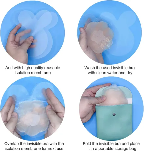 Vista 7 de 2 pares de brasier invisible con adhesivo para levantamiento de senos, sin tirantes, brasier invisible de silicona, con forma de orejas de conejo