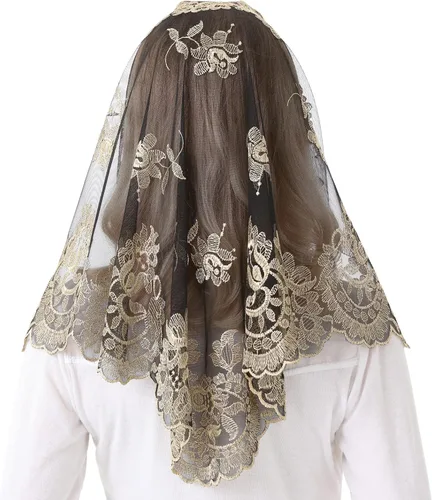 Vista 3 de Velo de encaje Mantilla de la Iglesia Católica Capilla Velo Cabeza Cubierta de Misa Latina