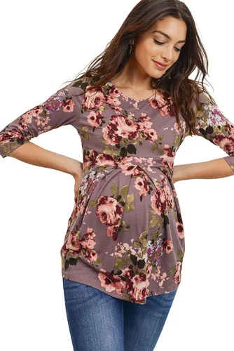 Vista 33 de LaClef - Blusa de maternidad para mujer, cuello redondo, manga 3/4, plisada al frente, estilo peplum